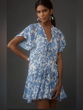 Anthropologie Maeve Blue and White Paisley Mini Dress